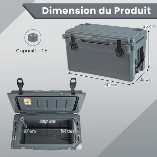 Glacière Isotherme Portable Avec Bouchon De Vidange, Rétention De Glace De 5 à 7 Jours (gris)