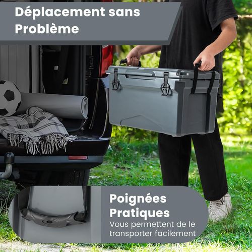Glacière Isotherme Portable Avec Bouchon De Vidange, Rétention De Glace De 5 à 7 Jours (gris)