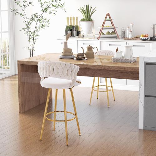 Tabourets De Bar Pivotants Lot De 2, Dossier Tissé, Hauteur Assise 73 Cm, Repose-pieds (beige)