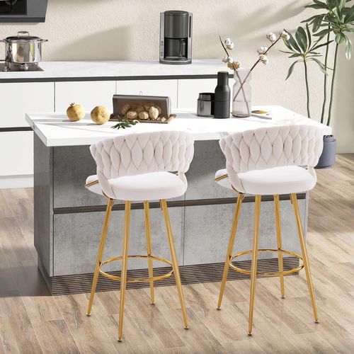 Tabourets De Bar Pivotants Lot De 2, Dossier Tissé, Hauteur Assise 73 Cm, Repose-pieds (beige)