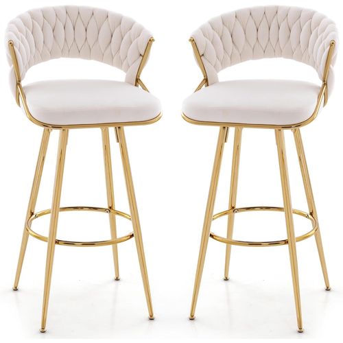 Tabourets De Bar Pivotants Lot De 2, Dossier Tissé, Hauteur Assise 73 Cm, Repose-pieds (beige)