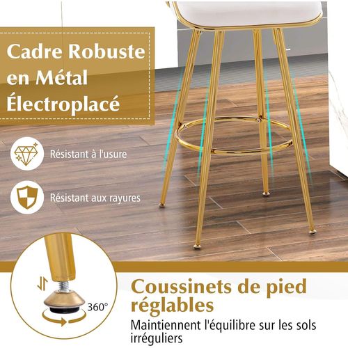 Tabourets De Bar Pivotants Lot De 2, Dossier Tissé, Hauteur Assise 73 Cm, Repose-pieds (beige)