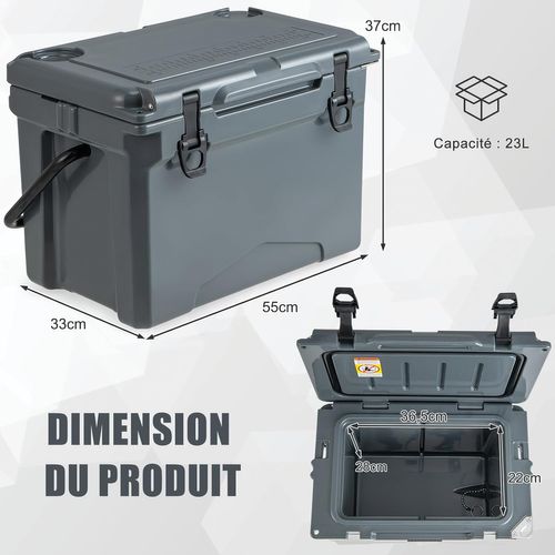 Glacière Isotherme Portable Avec Bouchon De Vidange Et Porte-gobelets, Glacière Rigide (gris)