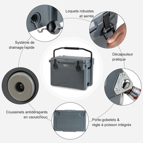 Glacière Isotherme Portable Avec Bouchon De Vidange Et Porte-gobelets, Glacière Rigide (gris)