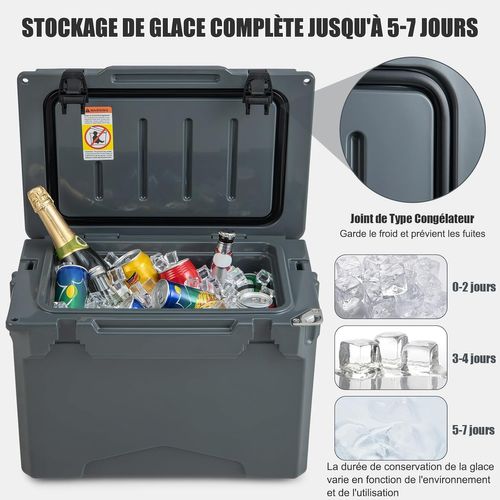 Glacière Isotherme Portable Avec Bouchon De Vidange Et Porte-gobelets, Glacière Rigide (gris)