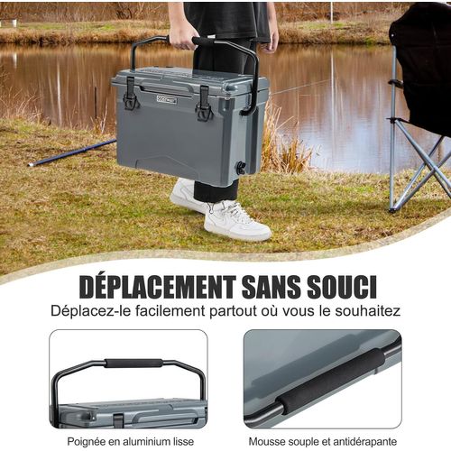 Glacière Isotherme Portable Avec Bouchon De Vidange Et Porte-gobelets, Glacière Rigide (gris)