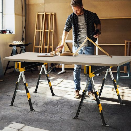 Lot De 2 Tréteaux Métalliques Robuste, Avec Pieds Antidérapants Ajustables Reglable (jaune)