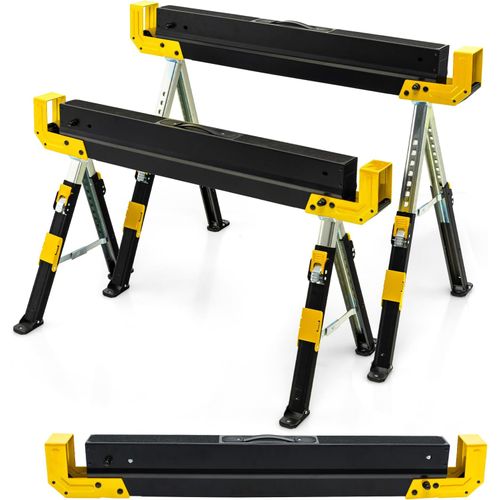 Lot De 2 Tréteaux Métalliques Robuste, Avec Pieds Antidérapants Ajustables Reglable (jaune)