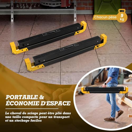 Lot De 2 Tréteaux Métalliques Robuste, Avec Pieds Antidérapants Ajustables Reglable (jaune)