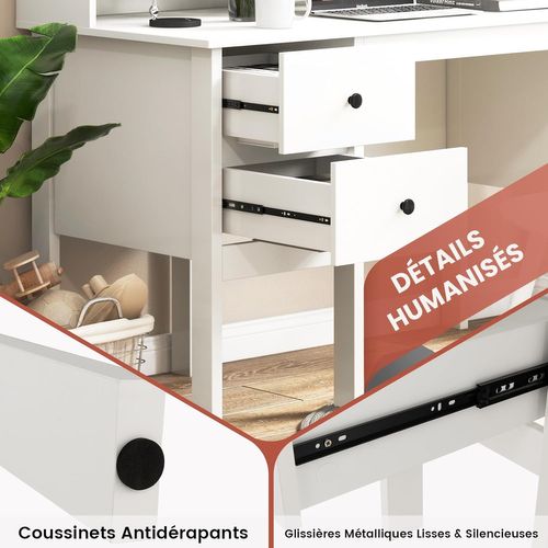 Bureau D'ordinateur 60 X 120 Cm, Table De Travail Avec Étagères 5 Compartiments, Blanc