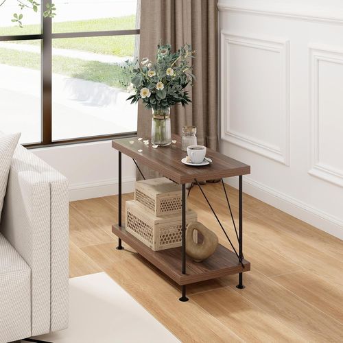 Bibliothèque Étagère à 2 Niveaux, Étagère De Rangement Style Industriel,29,5 X 60 X 45 Cm, Noyer