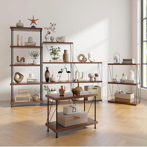 Bibliothèque Étagère à 2 Niveaux, Étagère De Rangement Style Industriel,29,5 X 60 X 45 Cm, Noyer