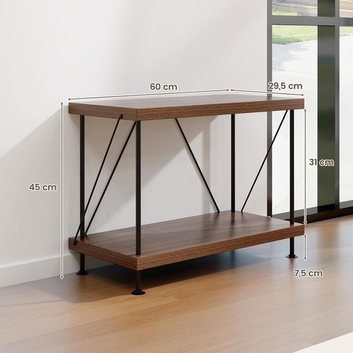 Bibliothèque Étagère à 2 Niveaux, Étagère De Rangement Style Industriel,29,5 X 60 X 45 Cm, Noyer