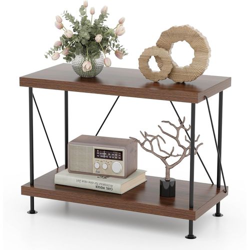 Bibliothèque Étagère à 2 Niveaux, Étagère De Rangement Style Industriel,29,5 X 60 X 45 Cm, Noyer