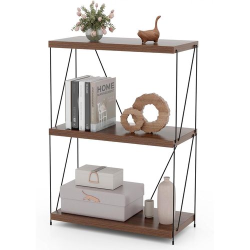 Bibliothèque Étagère à 3 Niveaux, Étagère De Rangement Style Industriel, 29,5 X 61 X 85,5 Cm, Noyer