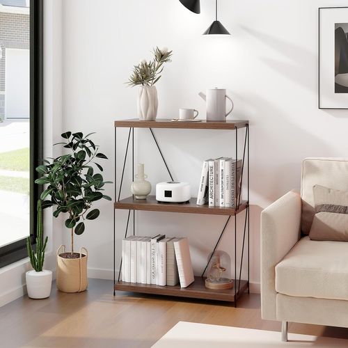 Bibliothèque Étagère à 3 Niveaux, Étagère De Rangement Style Industriel, 29,5 X 61 X 85,5 Cm, Noyer