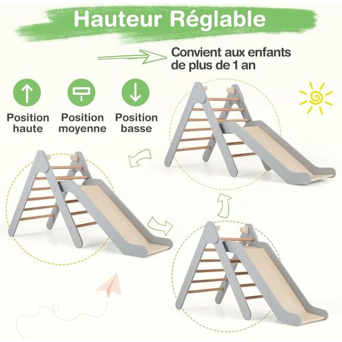 2 En 1 Triangle D'escalade Montessori Enfant Avec Toboggan,charge 60kg Pour Enfants De 1 An+