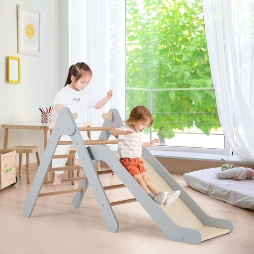 2 En 1 Triangle D'escalade Montessori Enfant Avec Toboggan,charge 60kg Pour Enfants De 1 An+