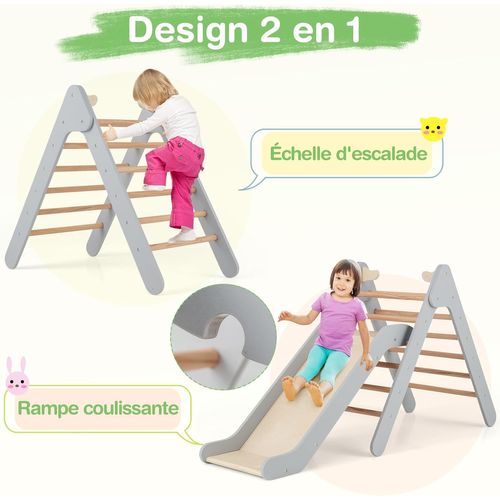 2 En 1 Triangle D'escalade Montessori Enfant Avec Toboggan,charge 60kg Pour Enfants De 1 An+