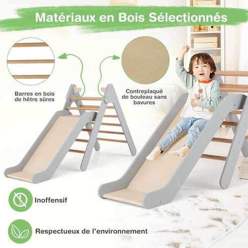 2 En 1 Triangle D'escalade Montessori Enfant Avec Toboggan,charge 60kg Pour Enfants De 1 An+