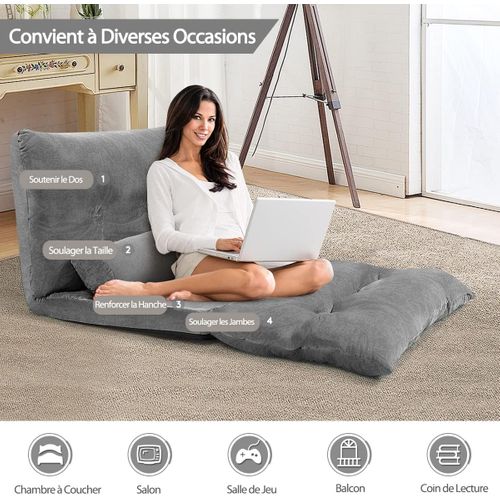 Canapé De Sol Pliable En Velours Côtelé, Canapé-lit Convertible(gris)