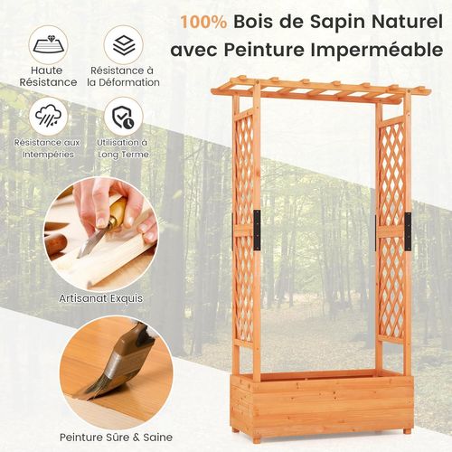 Jardinière Avec 2 Treillis Latéraux Avec Trou De Drainage, 110 X 44 X 182 Cm, Orange