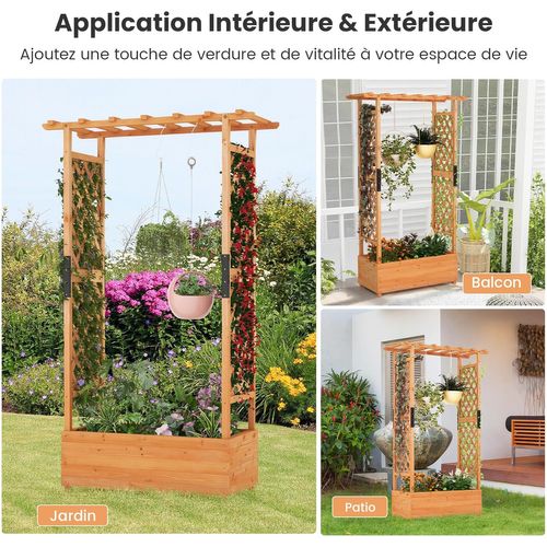 Jardinière Avec 2 Treillis Latéraux Avec Trou De Drainage, 110 X 44 X 182 Cm, Orange