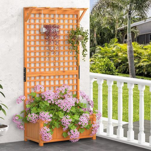Jardinière Surélevée Avec Treillis En Bois De Sapin Avec Trou De Drainage (90 X 44,5 X 182,5 Cm)