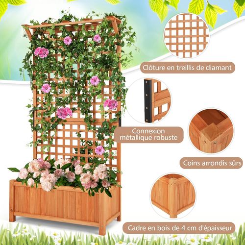 Jardinière Surélevée Avec Treillis En Bois De Sapin Avec Trou De Drainage (90 X 44,5 X 182,5 Cm)