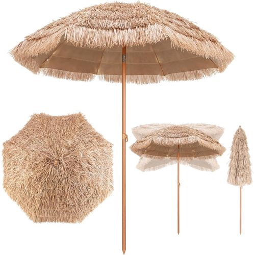 Parasol Hawaïen En Paille En Polypropylène - Diamètre : 220 Cm - Hauteur : 213,5 Cm