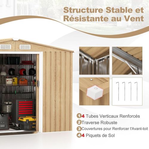 Abri De Jardin 5㎡ En Acier Galvanisé Anti-uv, 259 X 196 X 184 Cm Avec Porte Coulissante, Rampe