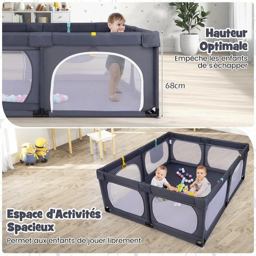 Grand Parc Pour Bébé Avec 50 Balles Océaniques, Clôture Pour Tout-petits,189x158x68cm (gris Foncé)