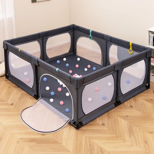 Grand Parc Pour Bébé Avec 50 Balles Océaniques, Clôture Pour Tout-petits,189x158x68cm (gris Foncé)