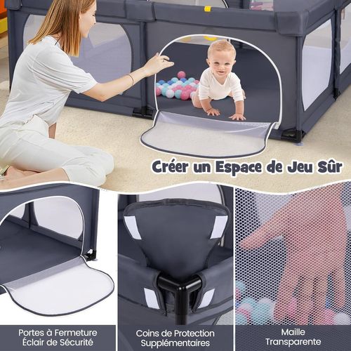 Grand Parc Pour Bébé Avec 50 Balles Océaniques, Clôture Pour Tout-petits,189x158x68cm (gris Foncé)