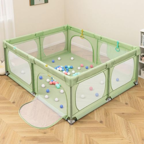 Grand Parc Pour Bébé Avec 50 Balles Océaniques, Clôture Pour Tout-petits,189x158x68 Cm (vert)
