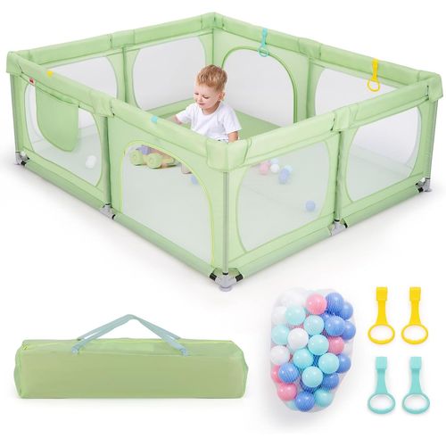 Grand Parc Pour Bébé Avec 50 Balles Océaniques, Clôture Pour Tout-petits,189x158x68 Cm (vert)