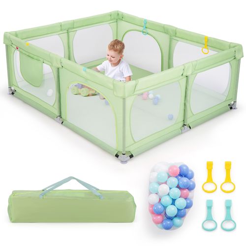 Grand Parc Pour Bébé Avec 50 Balles Océaniques, Clôture Pour Tout-petits,189x158x68 Cm (vert)