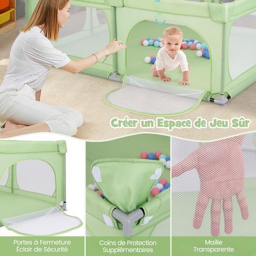 Grand Parc Pour Bébé Avec 50 Balles Océaniques, Clôture Pour Tout-petits,189x158x68 Cm (vert)
