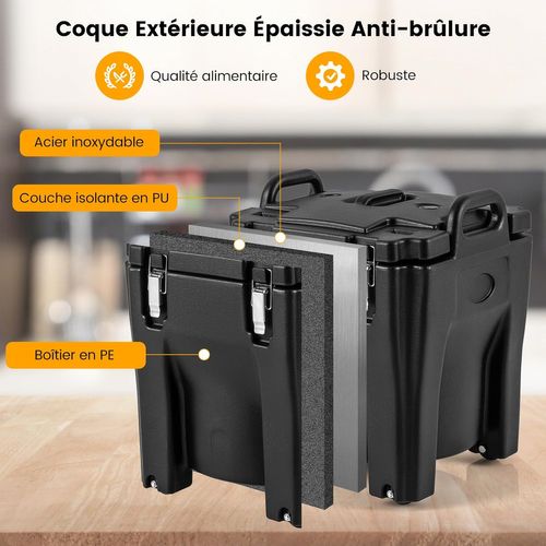 Récipient à Soupe Isolé Chauffe-plats Empilable De 30 L, Conteneur Isotherme Portable, Noir