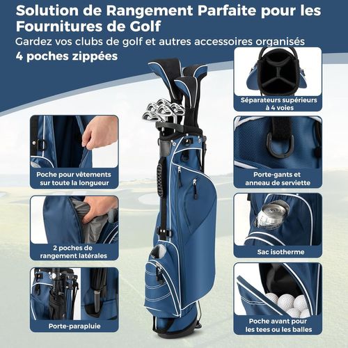 Sac De Golf Trépied à Compartiments à 4 Voies, Sac De Transport Pour Golf Avec 4 Poches Zippée