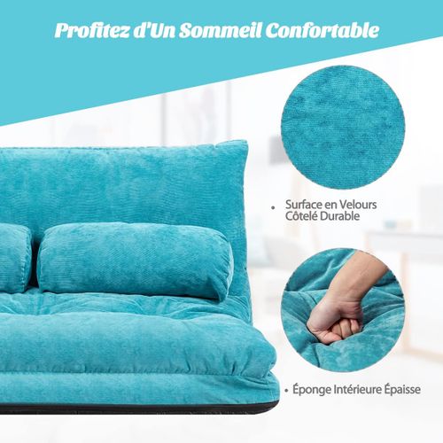Canapé De Sol Pliable En Velours Côtelé, Canapé-lit Convertible(bleu)