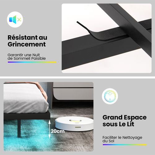 Lit 160x200 Cm Design Flottant Avec LED, Cadre De Lit Double Et Tête De Lit Rembourrée Réglable