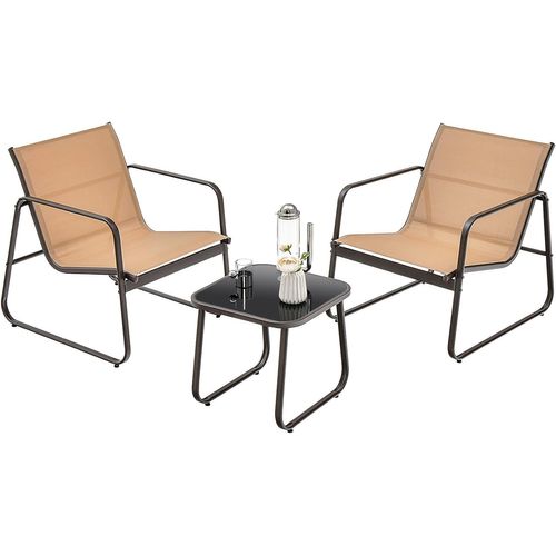 Salon De Jardin 3 Pièces Tissu Respirant Et Cadre Métallique Charge 150kg, Ensemble De Meubles(noir)