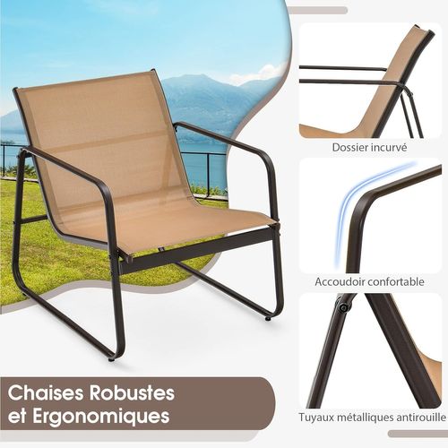 Salon De Jardin 3 Pièces Tissu Respirant Et Cadre Métallique Charge 150kg, Ensemble De Meubles(noir)