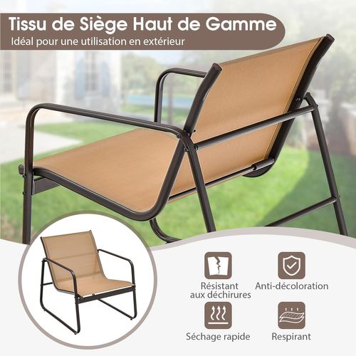 Salon De Jardin 3 Pièces Tissu Respirant Et Cadre Métallique Charge 150kg, Ensemble De Meubles(noir)