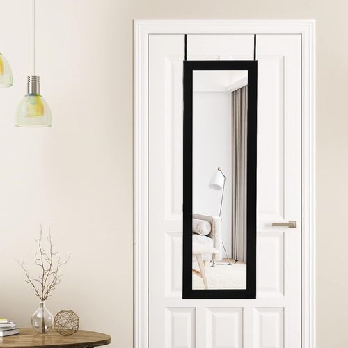 Armoire à Bijoux Murale Avec Miroir 12 LED, Meuble De Rangement Verrouillable Pleine Longueur, Noir