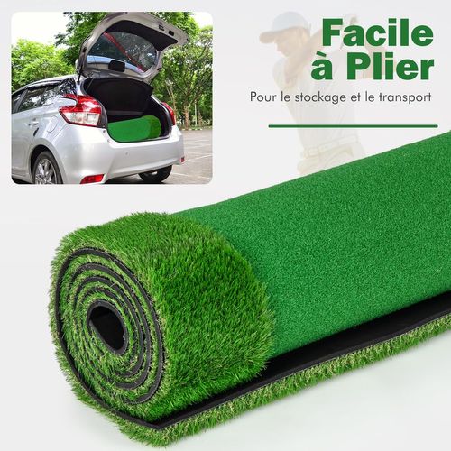 Tapis De Frappe De Golf 300 X 100 Cm, Pelouse Artificielle 3 Trous 3 Drapeaux Gobelets