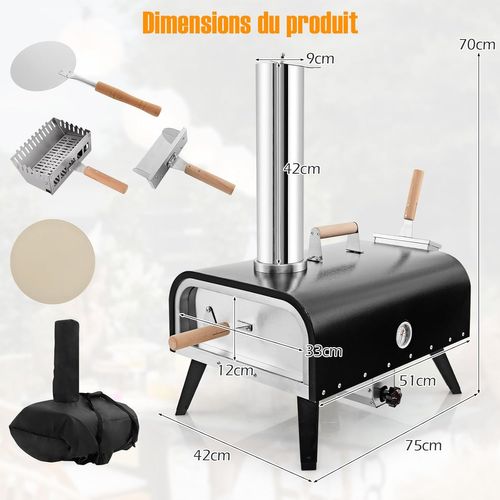 Four à Pizza Extérieur Portable En Acier Inoxydable Avec Pierre à Pizza et Sac De Transport