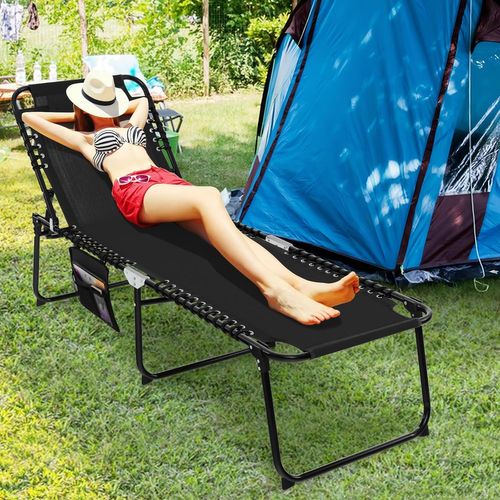 Chaise Longue Pliante Inclinable Avec Appuie-tête, 4 Positions, Acier Antirouille (noir)