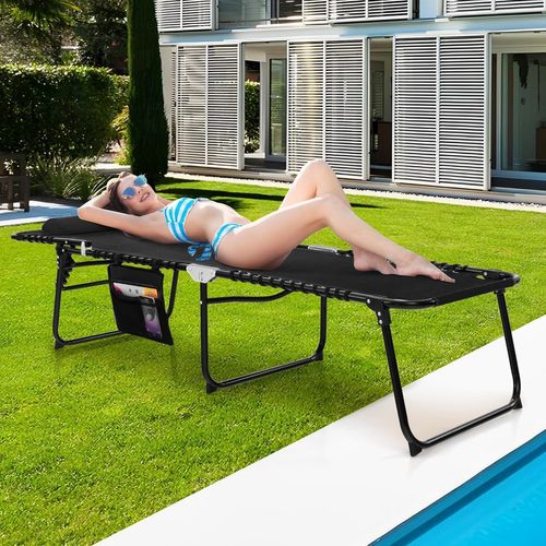 Chaise Longue Pliante Inclinable Avec Appuie-tête, 4 Positions, Acier Antirouille (noir)